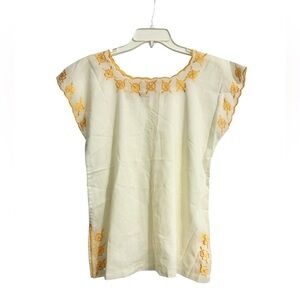 VTG embroidered cotton top boho retro hippie coastal homemade S**